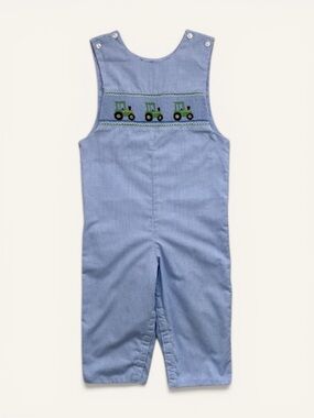 VELANI CLASSICS EUC/LN Hand Smocked Tractor Truck Gingham Longall Jon Jon